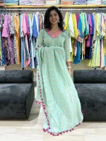 Aqua Mint Silk Suit with Pom-Pom Dupatta