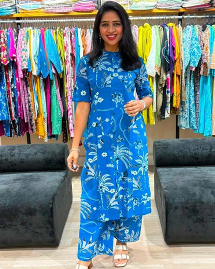 Azure Bloom Printed Kurta Palazzo Set