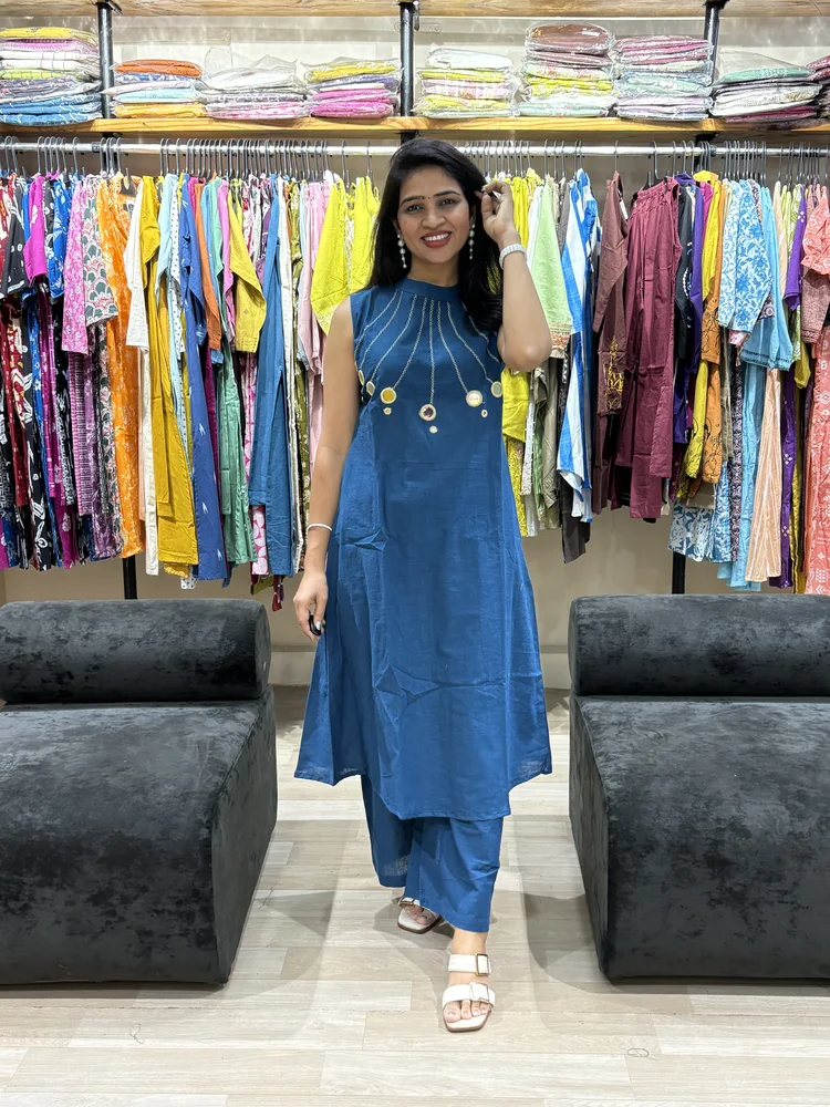 Azure Charm Sleeveless Kurta Pant Set-3_result
