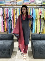 Black Contrast South Cotton Kurta Pant Set with Dupatta