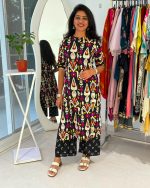 Black Ikat Printed Kurta Palazzo Set