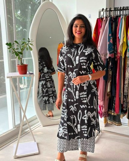 Black Abstract Printed Kurta Palazzo Set