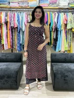 Block Printed Straight Kurta Pant Set in Spaghetti style