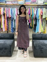 Block Printed Straight Kurta Pant Set in Spaghetti style