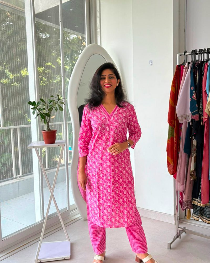 Blossom Pink Printed Kurta Pant Set