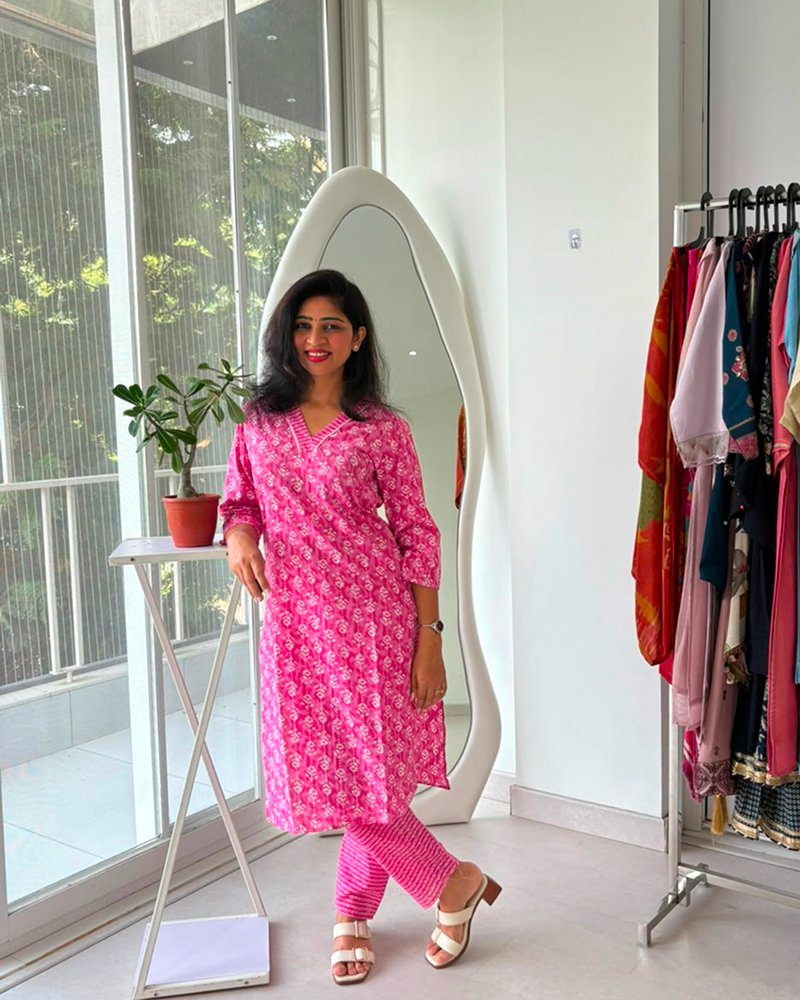 Blossom Pink Printed Kurta Pant Set