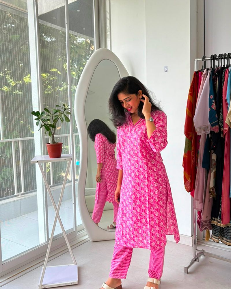 Blossom Pink Printed Kurta Pant Set