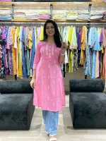 Blush Bloom Embroidered Jamdani Cotton Kurti_result