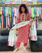Crimson Floral Cotton Suit Set