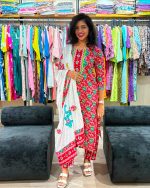 Crimson Floral Cotton Suit Set