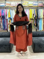 Embroidered Kurta Pant Set with Printed Dupatta