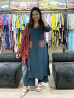 Embroidered Kurta Pant Set with Printed Dupatta