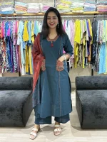Embroidered Kurta Pant Set with Printed Dupatta