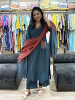 Embroidered Kurta Pant Set with Printed Dupatta