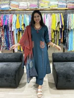 Embroidered Kurta Pant Set with Printed Dupatta