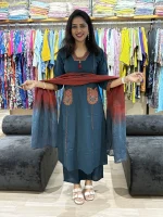 Embroidered Kurta Pant Set with Printed Dupatta