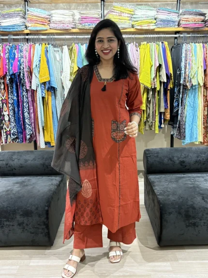 Embroidered Kurta Pant Set with Printed Dupatta