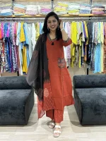 Embroidered Kurta Pant Set with Printed Dupatta