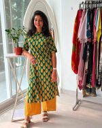 Emerald Green Leaf Printed Kurti Palazo Set