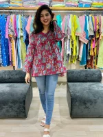 Floral Print Alia Cut Style Cotton Tunic Top