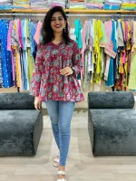 Floral Print Alia Cut Style Cotton Tunic Top