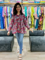 Floral Print Alia Cut Style Cotton Tunic Top