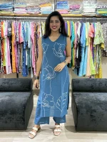 Teal Blue Floral Heavy Embroidery Straight Kurta Pant Set