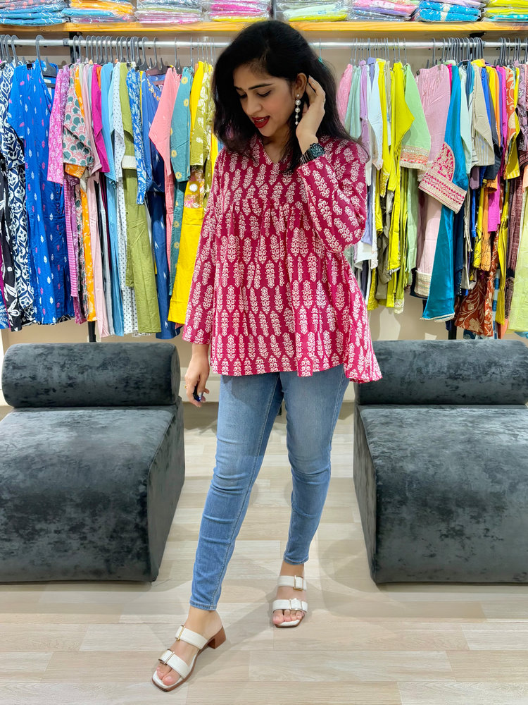 Floral Print Cotton Tunic Top