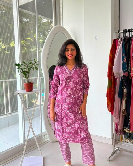 Lavender Blossom Printed Kurta Pant Set