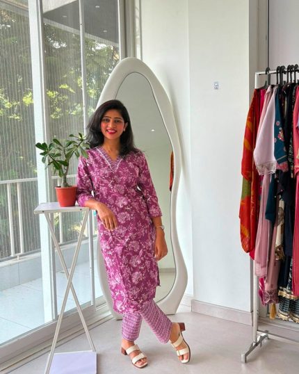 Lavender Blossom Printed Kurta Pant Set