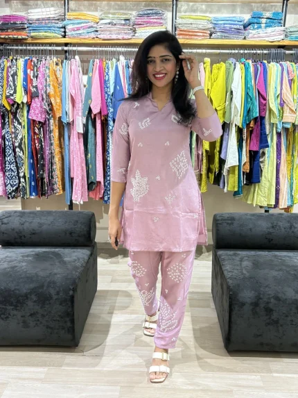 Lavender Co-ord Set with Moti Work