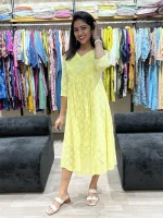 Lemon Yellow Embroidered Flared One-Piece Dress-5_result