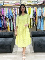 Lemon Yellow Embroidered Flared One-Piece Dress-5_result