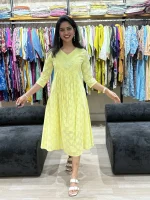 Lemon Yellow Embroidered Flared One-Piece Dress-5_result