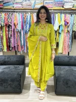 Lime Green Embroidered Anarkali Kurta Palazzo Set with Dupatta