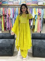 Lime Green Embroidered Anarkali Kurta Palazzo Set with Dupatta
