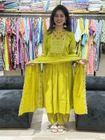 Lime Green Embroidered Anarkali Kurta Palazzo Set with Dupatta