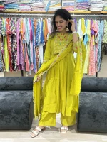 Lime Green Embroidered Anarkali Kurta Palazzo Set with Dupatta
