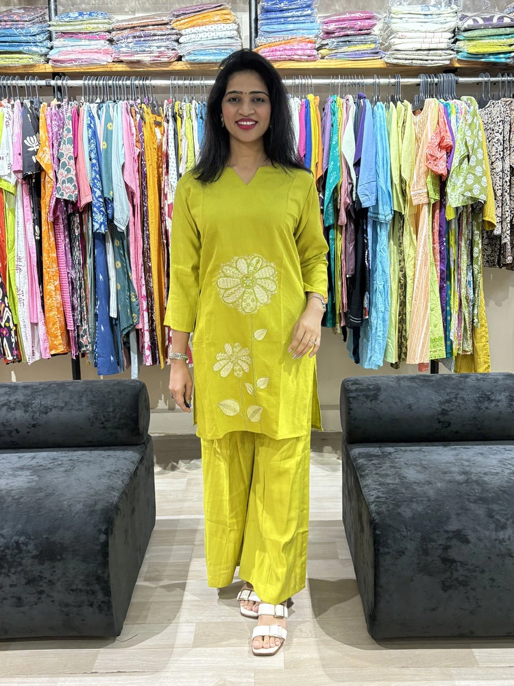 Lime Green Embroidered Kurta Palazzo Set