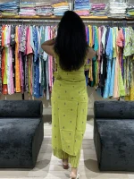 Lime Green Jamdani self Weaving spagetti style Straight Kurti Pant Set