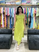 Lime Green Jamdani self Weaving spagetti style Straight Kurti Pant Set