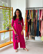 Magenta Floral Appliqué Kurta Palazo Set