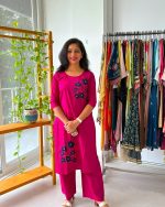 Magenta Floral Appliqué Kurta Palazo Set