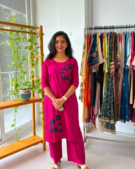 Magenta Floral Appliqué Kurta Palazo Set
