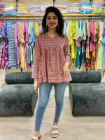 Maroon Alia Cut Cotton Tunic Top