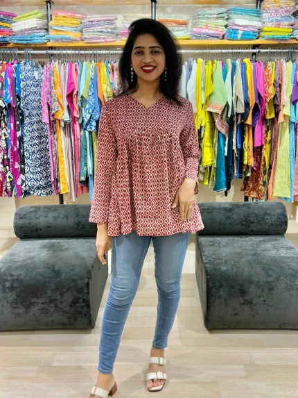 Maroon Alia Cut Cotton Tunic Top