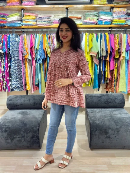 Maroon Alia Cut Cotton Tunic Top