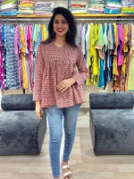 Maroon Alia Cut Cotton Tunic Top