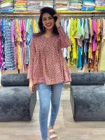 Maroon Alia Cut Cotton Tunic Top
