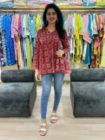 Maroon Alia Cut Cotton Tunic Top